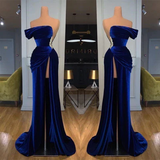 Niulatu Mermaid Royal Blue Velvet Prom Dress with Beadings HZ1110