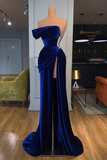 Niulatu Mermaid Royal Blue Velvet Prom Dress with Beadings HZ1110