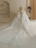 Niulatu Ball Gown High Neckline Sequin Lace Long White Wedding Dresses HZ1110