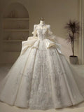 Niulatu Ball Gown High Neckline Sequin Lace Long White Wedding Dresses HZ1110