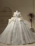Niulatu Ball Gown High Neckline Sequin Lace Long White Wedding Dresses HZ1110