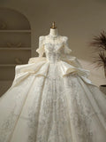 Niulatu Ball Gown High Neckline Sequin Lace Long White Wedding Dresses HZ1110