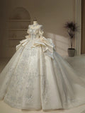 Niulatu Ball Gown High Neckline Sequin Lace Long White Wedding Dresses HZ1110