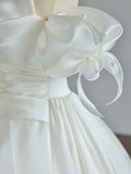 Niulatu Ball Gown Sweetheart Satin Long White Wedding Dresses With Bow HZ1110