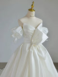 Niulatu Ball Gown Sweetheart Satin Long White Wedding Dresses With Bow HZ1110