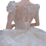 Niulatu Ball Gown Scoop Neckline White Lace Long Wedding Dresses With Beads HZ1110