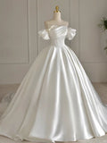 Niulatu Ball Gown Off The Shoulder White Long Lace Wedding Dresses With Beads HZ1110