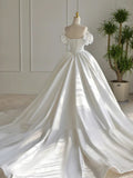 Niulatu Ball Gown Off The Shoulder White Long Lace Wedding Dresses With Beads HZ1110