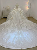 Niulatu Ball Gown Sweetheart Short Puffy Sleeves White Lace Wedding Dresses With Beads HZ1110