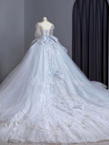 Niulatu Ball Gown Sweetheart Long Puffy Sleeves Lace Wedding Dresses With Beads HZ1110