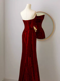 Niulatu Mermaid Strapless Red Sequin Long Prom Dresses HZ1110