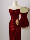 Niulatu Mermaid Strapless Red Sequin Long Prom Dresses HZ1110