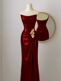 Niulatu Mermaid Strapless Red Sequin Long Prom Dresses HZ1110