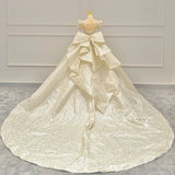 Niulatu Ball Gown Sweetheart Long Puffy Sleeves Sequin Wedding Dresses With Bowknot HZ1110
