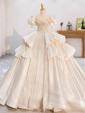 Niulatu Ball Gown Sweetheart Short Sleeves White Lace Wedding Dresses With Beads HZ1110