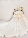 Niulatu Ball Gown Sweetheart Short Sleeves White Lace Wedding Dresses With Beads HZ1110