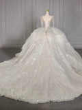 Niulatu Ball Gown Square Neckline Sequin White Long Sleeves Wedding Dresses With Beads HZ1110