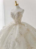 Niulatu Ball Gown Sweetheart Sequin White Long Sleeves Wedding Dresses With Beads HZ1110