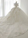 Niulatu Ball Gown Sweetheart Sequin White Long Sleeves Wedding Dresses With Beads HZ1110