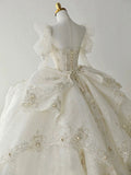 Niulatu Ball Gown Sweetheart Sequin White Long Sleeves Wedding Dresses With Beads HZ1110