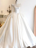 Niulatu Ball Gown Sweetheart White Long Sleeves Satin Wedding Dresses With Beads HZ1110