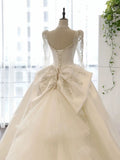 Niulatu Ball Gown Sweetheart White Long Sleeves Satin Wedding Dresses With Beads HZ1110