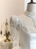Niulatu Ball Gown Sweetheart White Long Sleeves Satin Wedding Dresses With Beads HZ1110