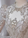 Niulatu Ball Gown Scoop White Long Sleeves Sequin Wedding Dresses With Beads Buttons HZ1110