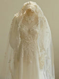 Niulatu A line Scoop White Long Puffy Sleeves Lace Wedding Dresses With Appliques HZ1110