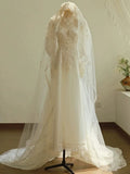 Niulatu A line Scoop White Long Puffy Sleeves Lace Wedding Dresses With Appliques HZ1110