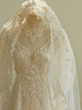 Niulatu A line Scoop White Long Puffy Sleeves Lace Wedding Dresses With Appliques HZ1110
