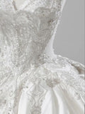 Niulatu Ball Gown Sweetheart Sleeveless White Lace Wedding Dresses With Beads HZ1110