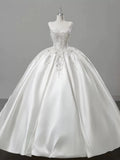 Niulatu Ball Gown Sweetheart Sleeveless White Lace Wedding Dresses With Beads HZ1110