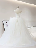 Niulatu Ball Gown Strapless Sleeveless White Tulle Wedding Dresses With Ruffles HZ1110