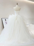 Niulatu Ball Gown Strapless Sleeveless White Tulle Wedding Dresses With Ruffles HZ1110