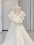 Niulatu Ball Gown Sweetheart Short Sleeves White Satin Wedding Dresses HZ1110