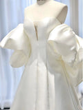 Niulatu Ball Gown Sweetheart Short Sleeves White Satin Wedding Dresses HZ1110