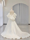 Niulatu Ball Gown Sweetheart Short Sleeves White Satin Wedding Dresses HZ1110