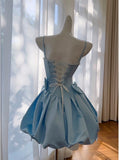 Niulatu A line Spaghetti Straps Blue Short Homecoming Dresses Party Cocktail Dress HZ1110