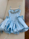 Niulatu A line Spaghetti Straps Blue Short Homecoming Dresses Party Cocktail Dress HZ1110
