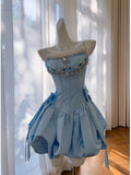 Niulatu A line Spaghetti Straps Blue Short Homecoming Dresses Party Cocktail Dress HZ1110