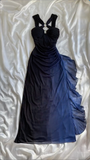 Niulatu Blue Sheath Long Prom Dress Chiffon Prom Dresses Evening Dress HZ1110