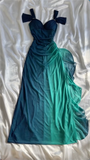 Niulatu A line Straps Long Prom Dress Chiffon Ombre Green Prom Dresses Evening Dress HZ1110