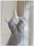 Niulatu A line Halter Gray Homecoming Dresses Simple Prom Dress HZ1110