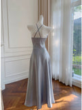 Niulatu A line Halter Gray Homecoming Dresses Simple Prom Dress HZ1110