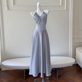 Niulatu A line Halter Gray Homecoming Dresses Simple Prom Dress HZ1110