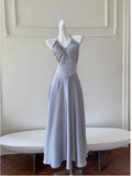 Niulatu A line Halter Gray Homecoming Dresses Simple Prom Dress HZ1110