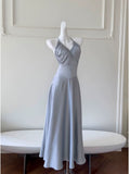 Niulatu A line Halter Gray Homecoming Dresses Simple Prom Dress HZ1110