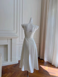 Niulatu A line Straps White Tea Lenghth Prom Dresses Simple Party Dress HZ1110