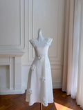 Niulatu A line Straps White Tea Lenghth Prom Dresses Simple Party Dress HZ1110